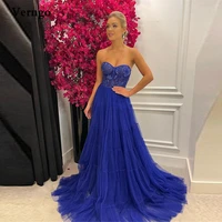 verngo royal blue tulle long prom dresses sweetheart lace applique sweep train evening gowns dubai women party occasion dress