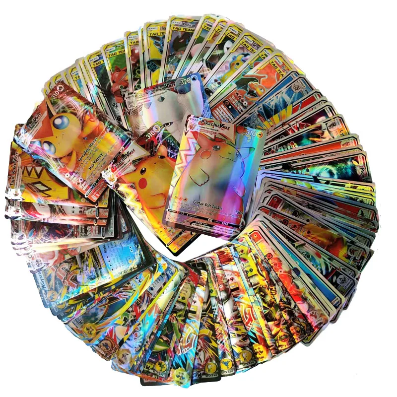 

Pokemon Flash Cards In English Spanish French Card Vstar TCG Game Vmax Ex Mega Pikachu Chariot Battle Card Trading 50pcs