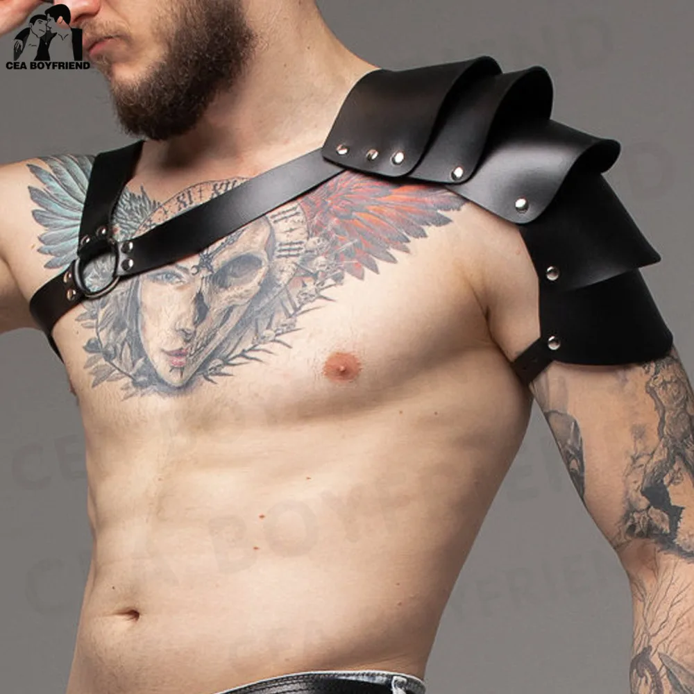 

Sexy Harajuku Handmade Leather Body Harness Straps Armor Arm Cage Design O Ring Bondage For Masquerade Cosplay Club Costume