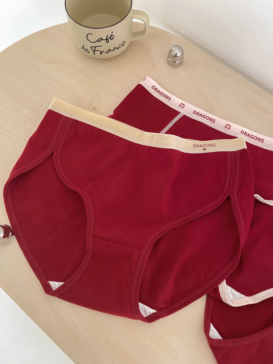 &quotGood Luck&quot Red Underwear 7A Antibacterial 2024 New Dragon Year Wedding of Fate Girl Triangle Shorts