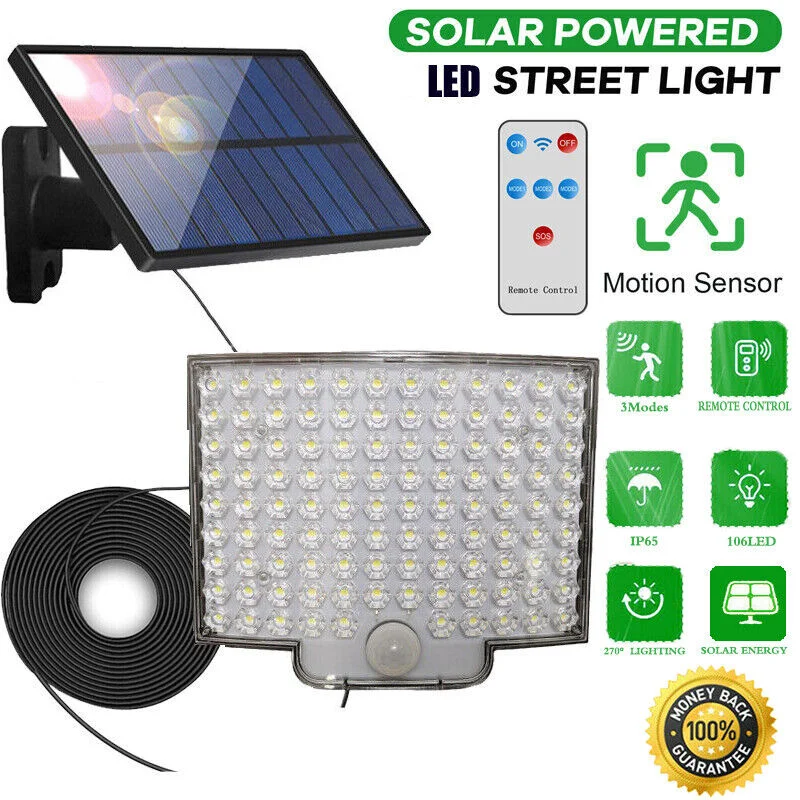 

[Flash Deal]106LED Solar Street Light Outdoor Commercial Waterproof Garden Yard Wall Lamp[US Stock]