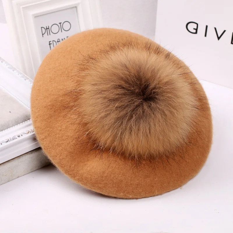 2021 Fashion Winter Children Wool Soft Beret Caps Autumn Women's Casual Polyester Fur Pom Pom Beret Caps Hats Gorras