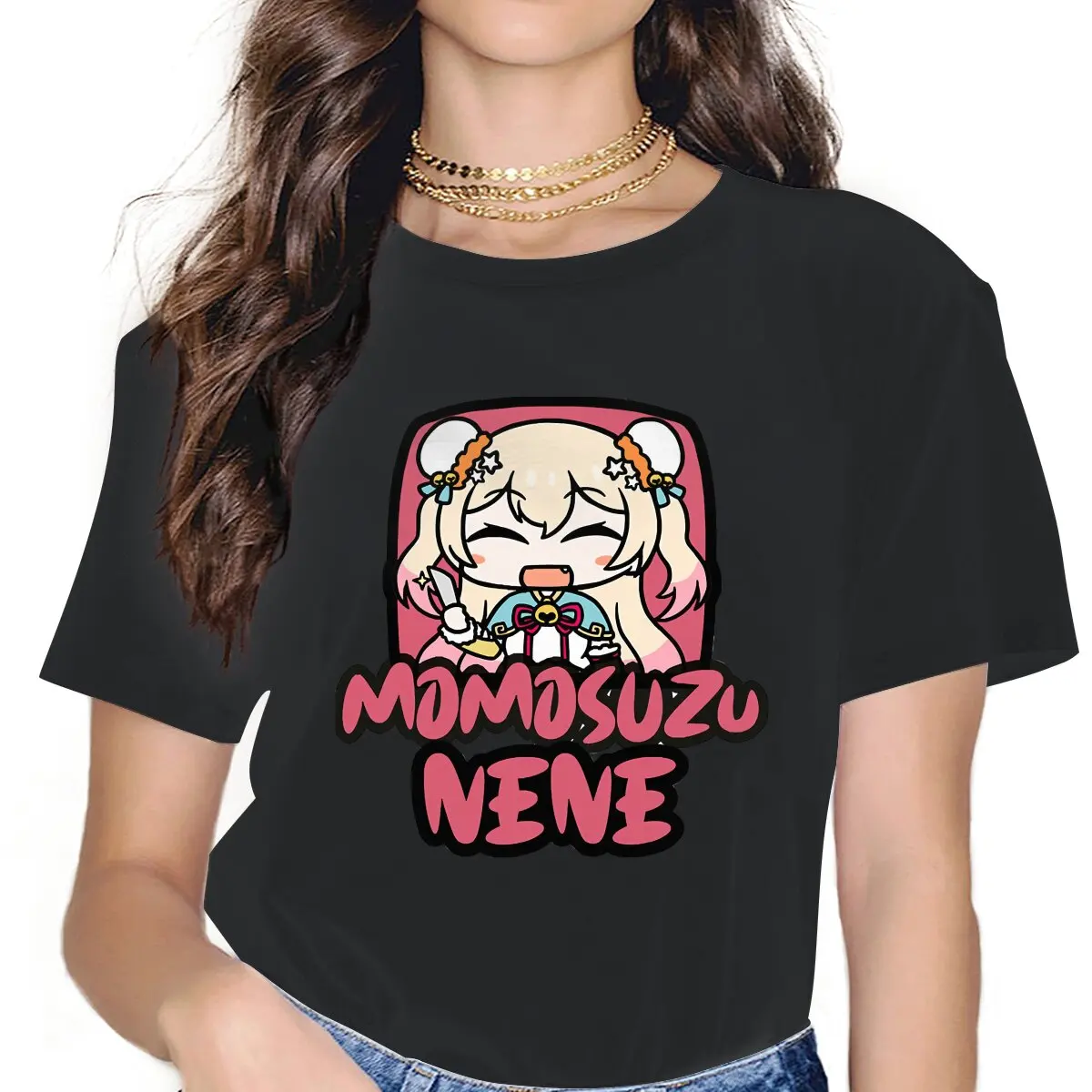 

Momosuzu Nene Classic Women T Shirts Hololive Virtual Host Group Box Humor Tees Short Sleeve Crewneck T-Shirt Summer Clothes