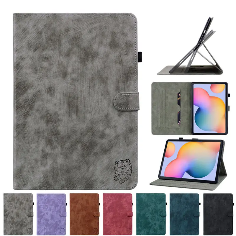

For Samsung Galaxy Tab S6 Lite 2022 Case Cover 10.4 inch P613 P610 P615 SM-P610 SM-P615 Funda Cute tiger Embossed Stand Coque