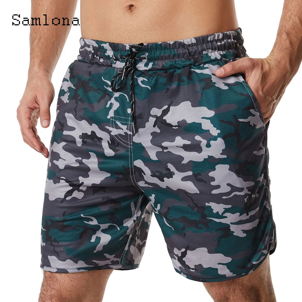 Samlona 2022 Stylish simplicity Men Shorts Multi-pockets Skinny Short Bottoms Latest Summer Lace-up Camouflage Beach Shorts