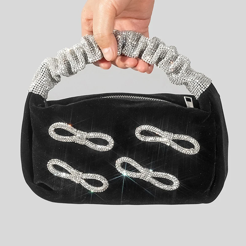 Маленькая квадратная велюровая Сумочка с бантом и стразами кошельки для женщин