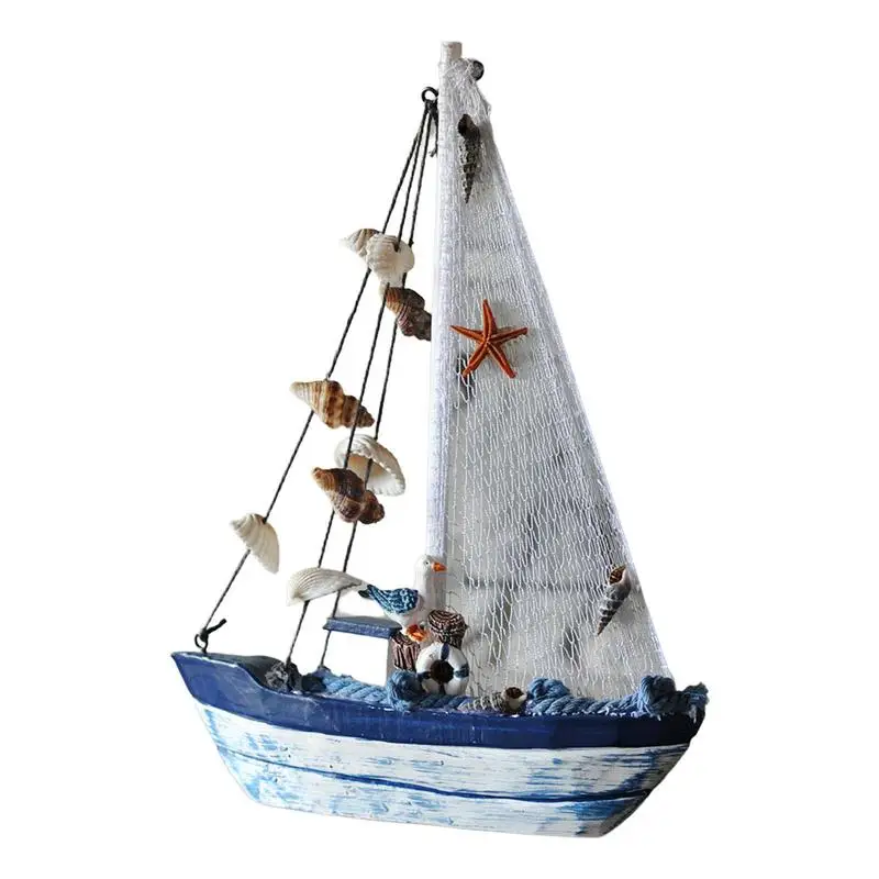 

Mini SailingBoat Ornaments Wooden Sailing Boat Model Decor Reusable Wood Sail Boats Ornament For Nursery Party Bathroom