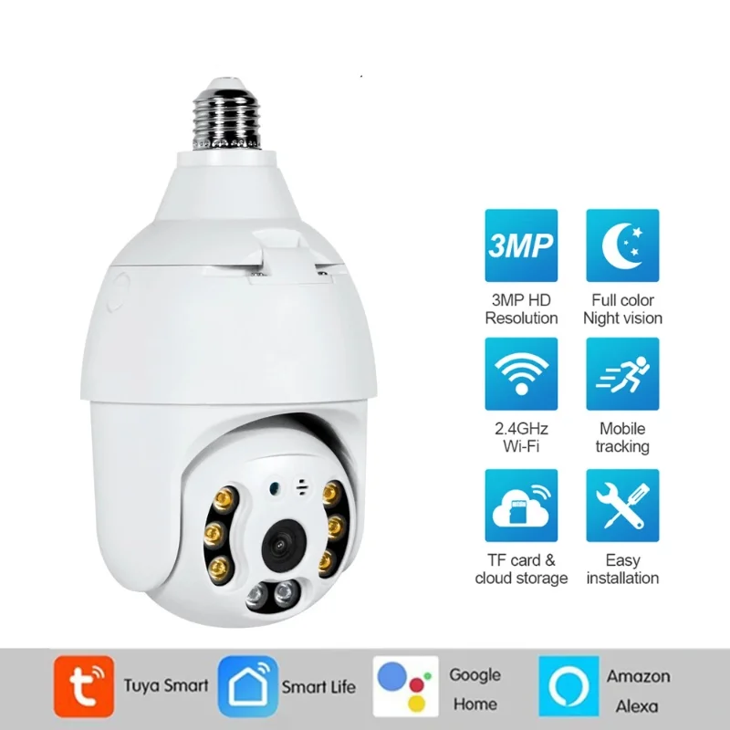 

2MP / 3MP Tuya Bulb Lamp Camera Wifi IP PTZ Outdoor Video Surveillance Human Body Motion Detect Color Night Vision Home Security