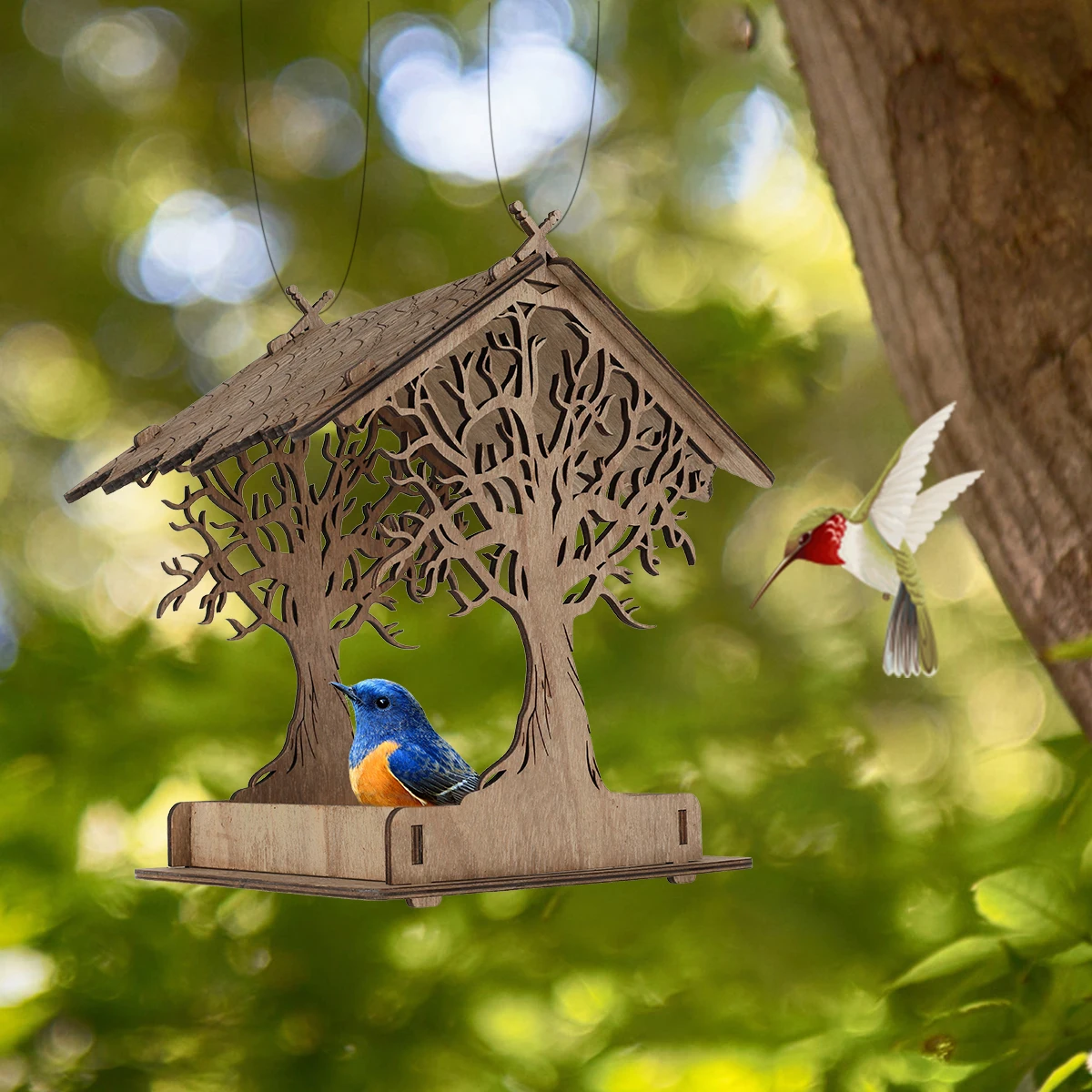 

Деревянная кормушка для птиц, винтажная кормушка для птиц, деревянная кормушка для мелких птиц, украшение для улицы, подвеска для украшения ...