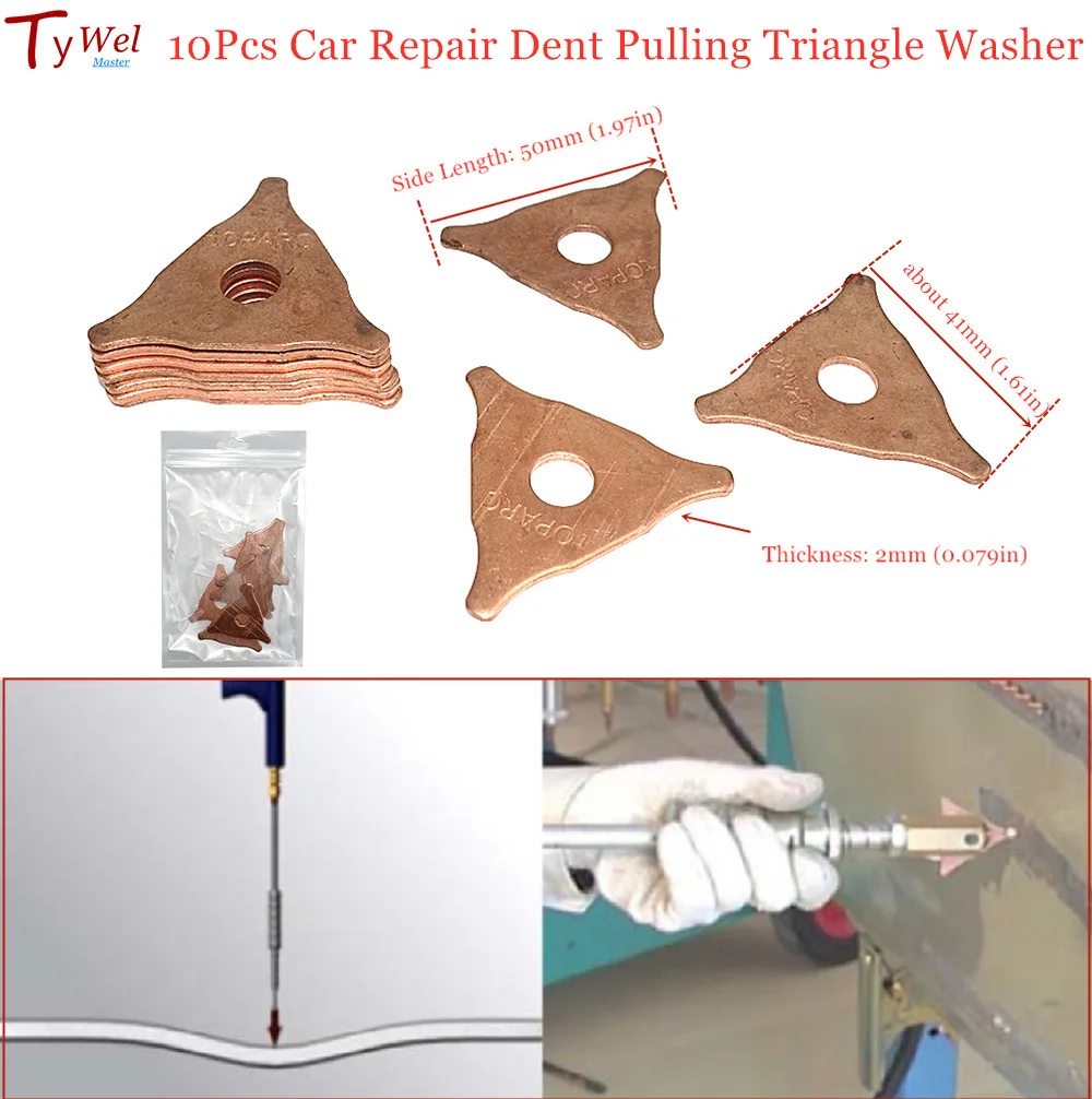 10pcs Dent Pulling Triangle Washer Spot Welder Star Washer Metal Shrink Repair Garage Spot Welding Machine Triangle Meson Pads