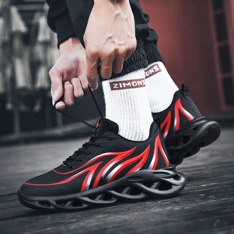 Cheap Hot Sale Mesh Red Running Shoes Men Breathable Light Sport Shoes for Man Non-slip Print Men's Chunky Sneakers Big Size 46