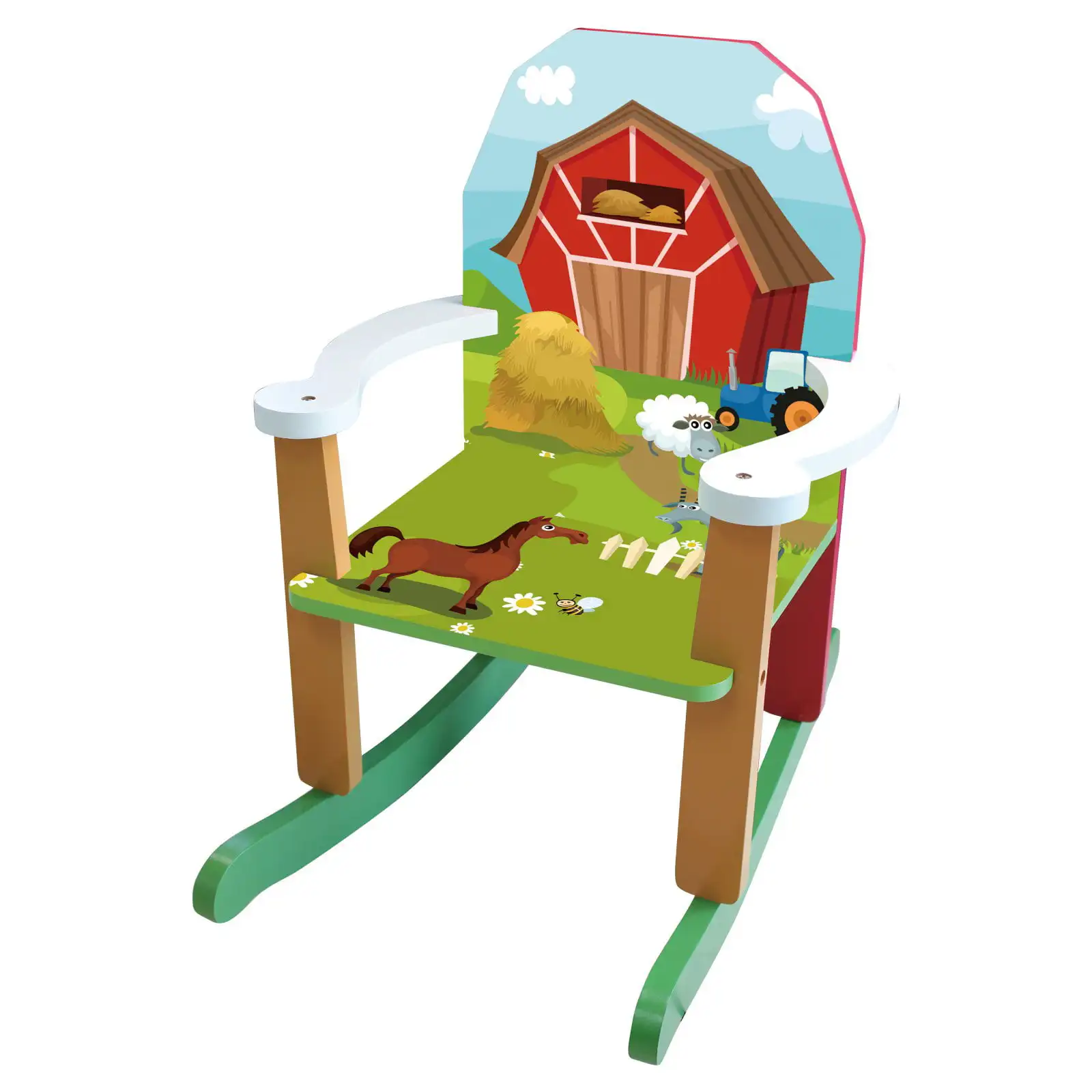 

Wood Farm Themed Rocking Chair - Multi Color, Painted finish. Ages 1 to 5 Years