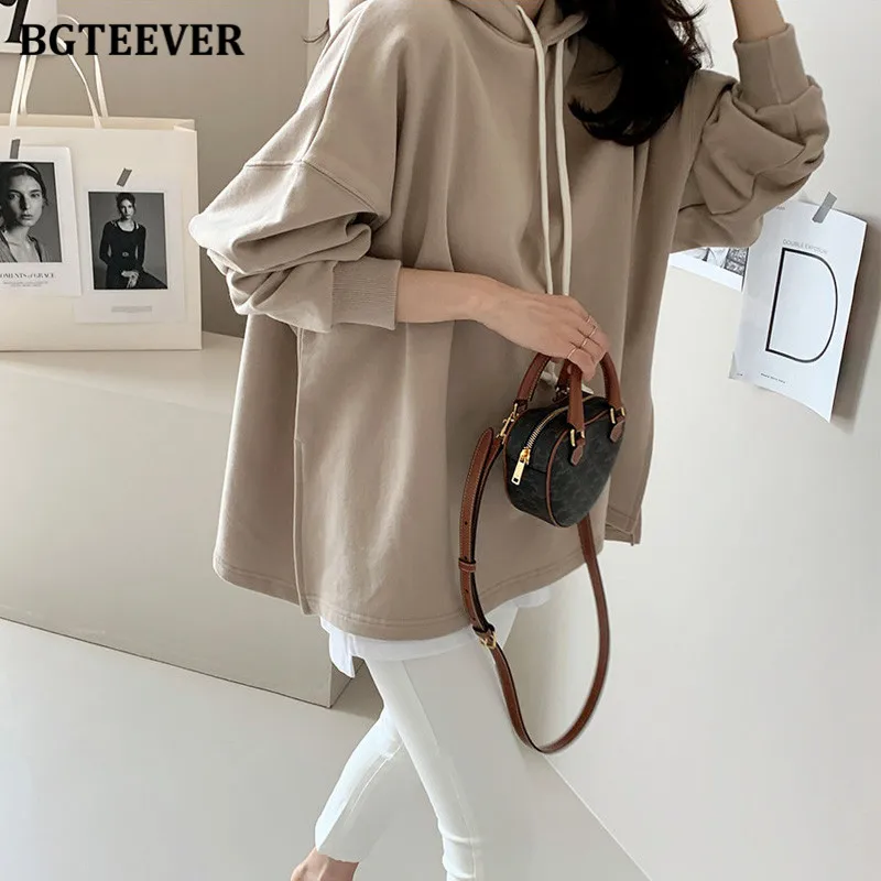 

Свитшот BGTEEVER женский с капюшоном, повседневный Свободный пуловер с длинным рукавом, с Боковым Разрезом, худи, Осень-зима