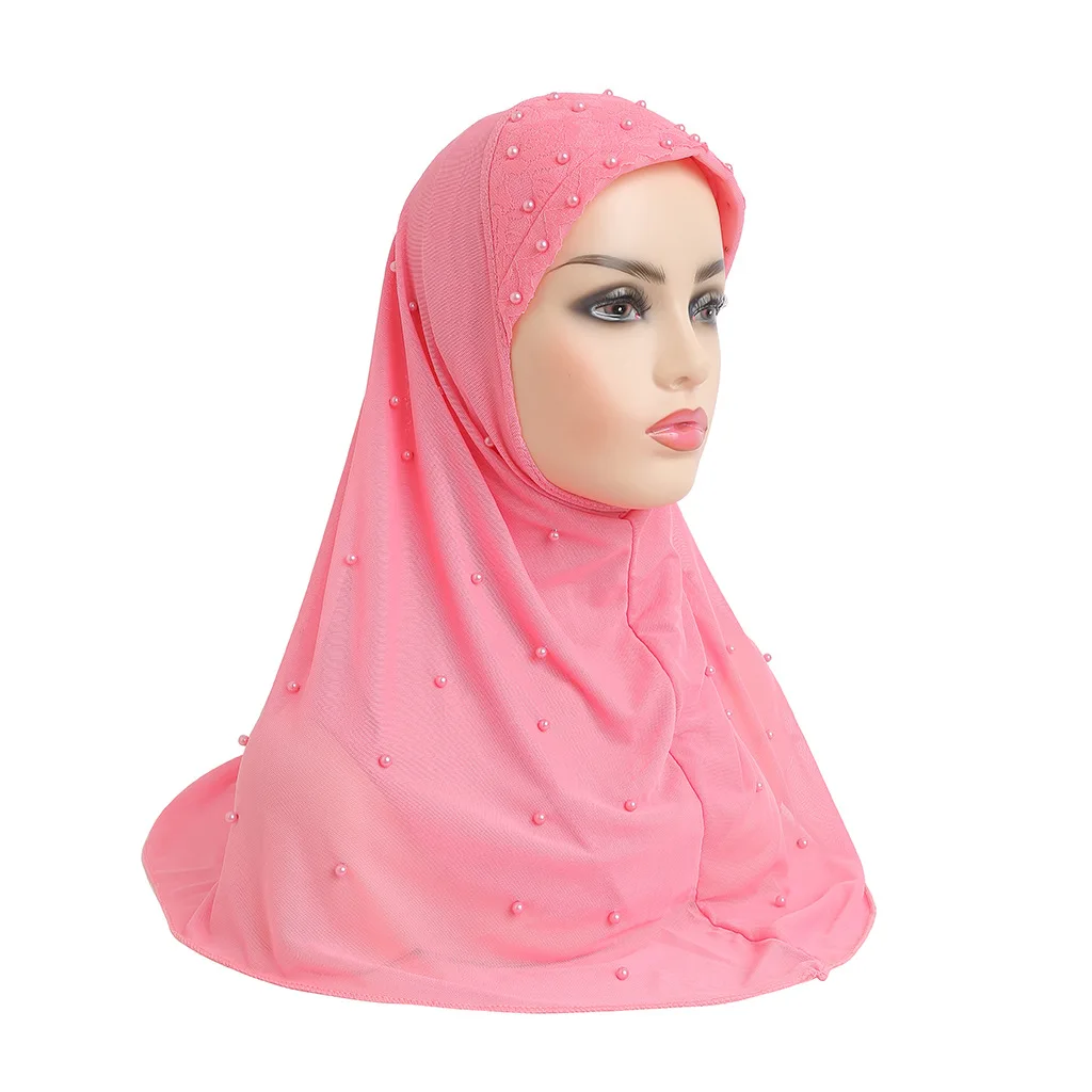 H078 high quality two layers net material muslim Al amira hijab with beads pull on islamic scarf head wrap headweaer soft fabric