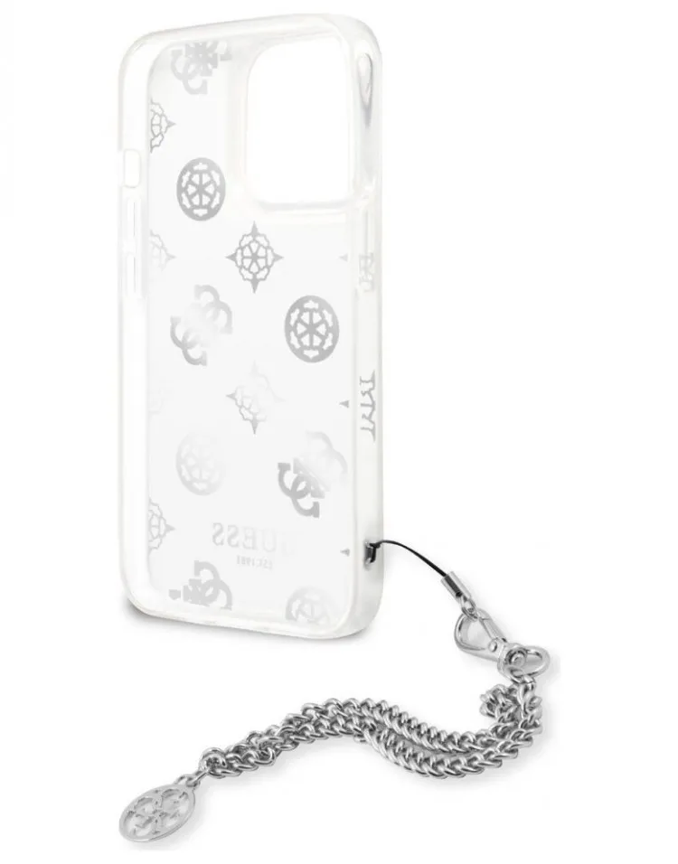 Чехол CG Mobile Guess PC/TPU Peony Hard + Siver hand chain для iPhone 13 Pro цвет Прозрачный/Серебристая цепь -