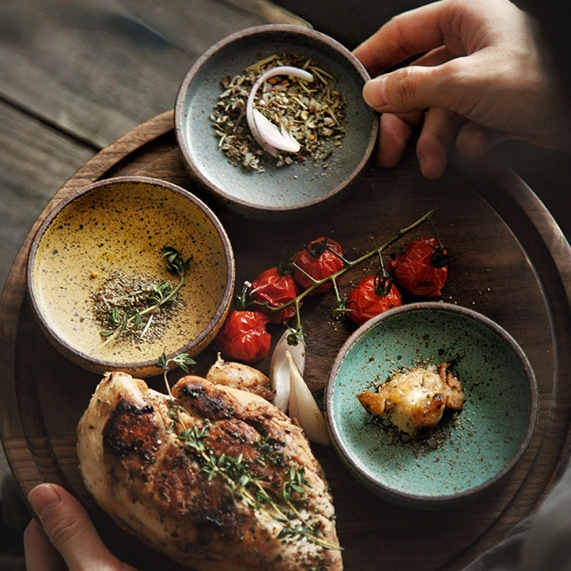 

1pcs Pottery Round Sauce Dish Ceramic Small Seasoning Dish Wholesale Bowl Clay Wasabi Soy Sauce Dish