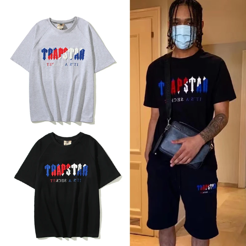 

High Quality 2023 TRAPSTAR Colorful Embroidery Logo London T Shirt Men Women Short Sleeve T-Shirts Black Gray Tees