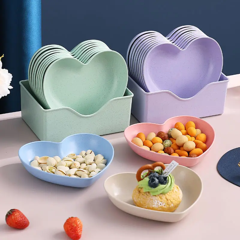 

10PCS Creative Bone Spit Plate Household Food Grade Plastic Love Spit Bone Plate Fruit Plate Snack Plate with Base Garbage Plate