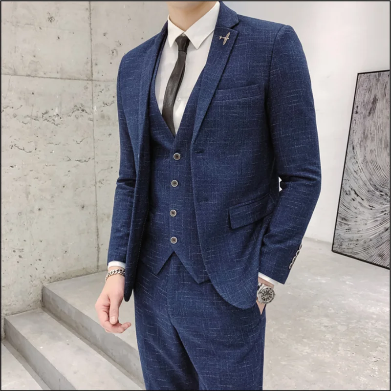 

Men 3 Pieces Suit Spring Autumn Plaid Slim Fit Business Formal Casual Check Suits Office Work Party Prom Wedding Groom