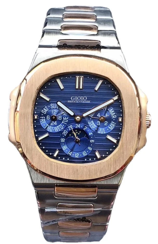

Automatic Mechanical Men Watch Rose Gold Moon Phase Black Blue Grey