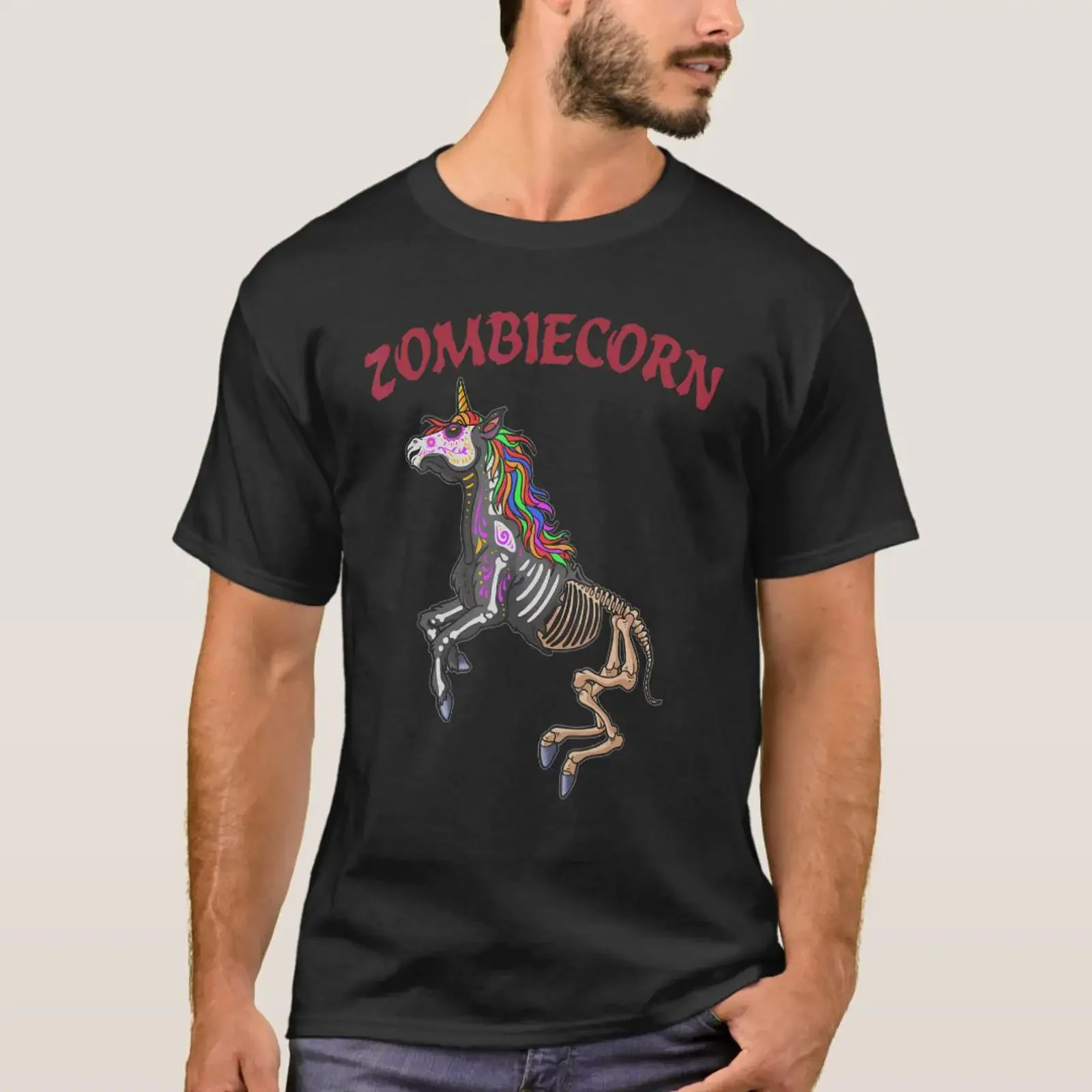 Фото Футболка Rainbo с принтом Zombiecorn Zombie Unicorn, винтажная, с эффектом потертости, удобная, универсальная, с графическим рисунком, повседневная, эластичная, мягкая №1