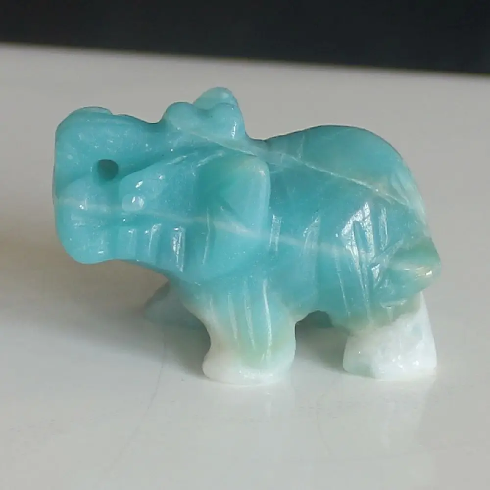 

Hand carved gemstone crystal amazonite elephant figurine animal carving home decor 1.5''