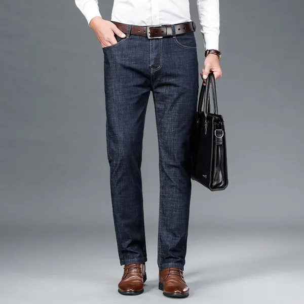 

Summer Men's High Waist Classic Fit Jeans 2022 New Arrivals Men Comfortable Breathable Thin Business Casual Denim Trousers