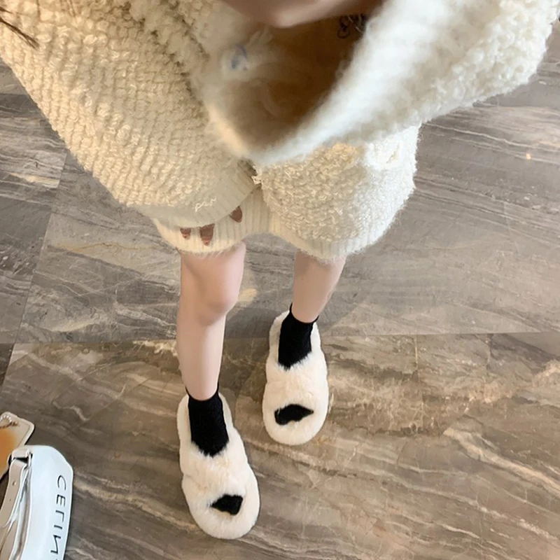 Cross Woolly Slippers for Women Outside The 2022 Autumn/winter Thick Soled Home Red Flip-flops Women Slippers Women Winter