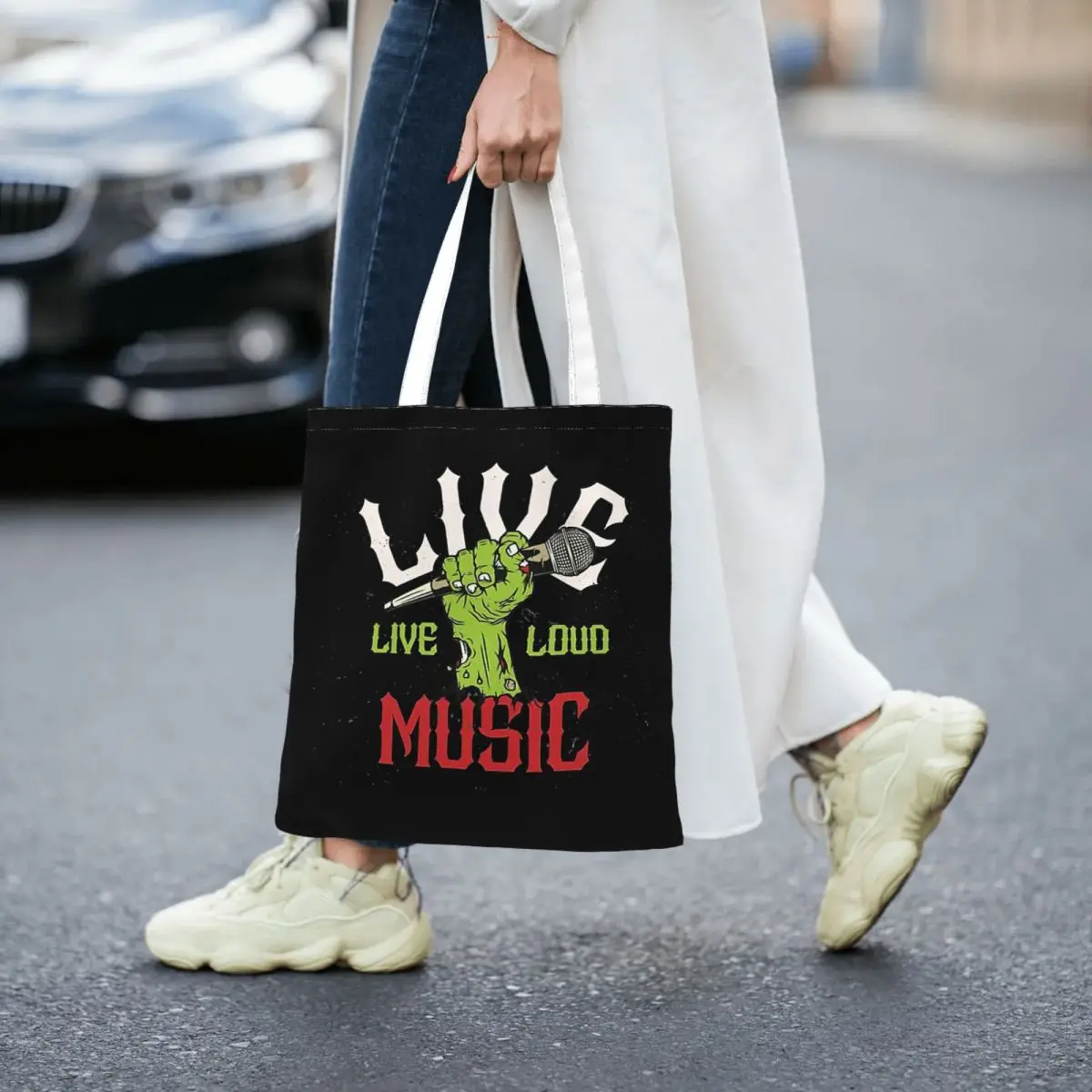 

Live Music Zombie Hand Support Live Music Women Canvas Handbag Large Capacity Shopper Bag Tote Bag withSmall Shoulder Bag