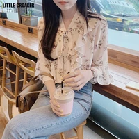 summer fresh sweet floral print blusas femme japan korean style shirts tops peter pan collar short sleeve blouse women clothes