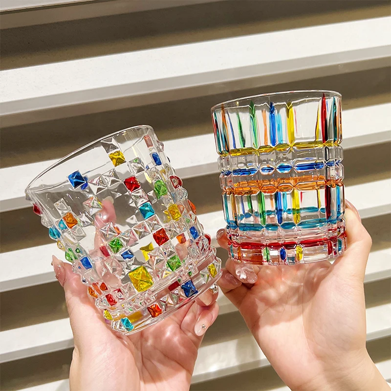 

Italian High-value Heat-resistant Glass Color Drinking Cup Gem-encrusted Crystal Cup Creative Juice Cups Home Beer Mug