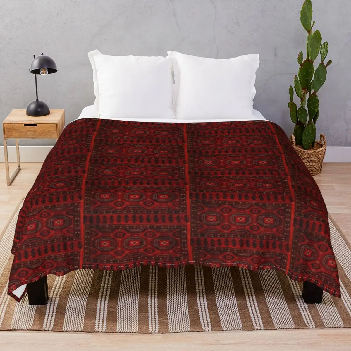 

Red Oriental Rug Look Blankets Flannel Spring Autumn Multifunction Throw Blanket for Bed Home Couch Camp Office