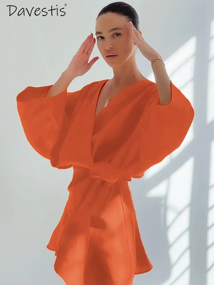 

Женское повседневное свободное платье с V-образным вырезом, новинка весны-лета 2023, модное облегающее платье с запахом на талии, Пляжное Плат...