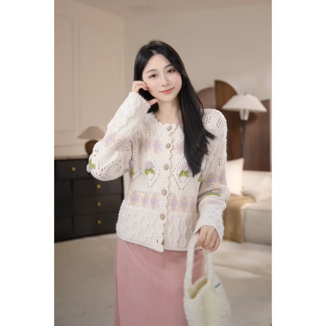 ALXNAN женский языковый вязаный кардиган нежный сладкий прямой свитер с круглым