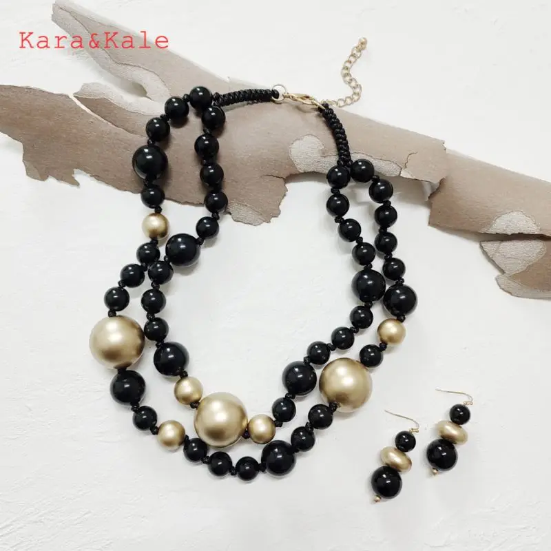 Короткое женское ожерелье Kara & Kale в стиле бохо ручной работы из бисера черные акриловые бусины модные крупные ювелирные изделия золотого цвета ожерелье в национальном стиле