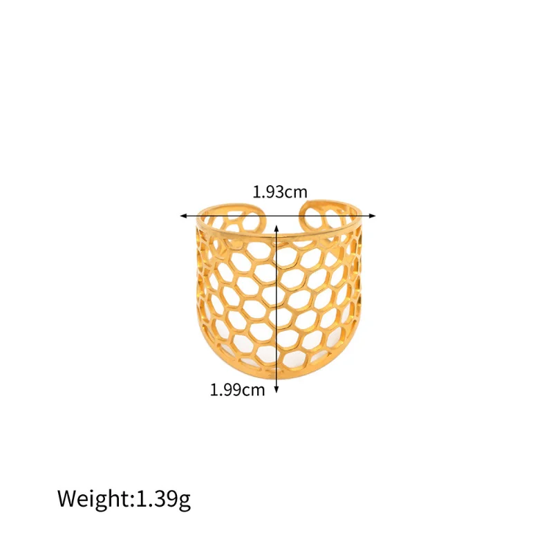 Уникальные геометрические широкие кольца ALLNEWME с перфорацией в виде сот золотого
