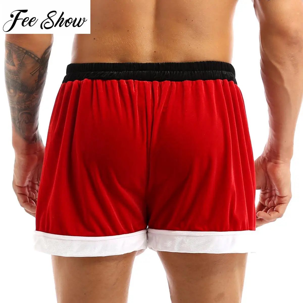 

FEESHOW Mens Flannel Christmas Boxer Shorts Soft Velvet Mr.Santa Claus Cosplay Costume Holiday Club Party