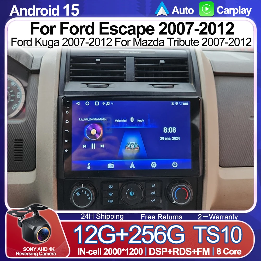 Фото Автомобильное радио Android 15 для Ford Escape 2007-2012 Ford Kuga 2007-2012 для Mazda Tribute 2007-2012 Bluetooth Mirror Link WIFI RDS 5G №1