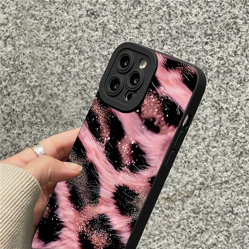 Фото Новый роскошный чехол для телефона с розовым леопардовым принтом для iPhone 14 15 13 12 11 Pro 16 17 Pro Max XS XR 7 8 Plus ShockProof Back Funda Case №3