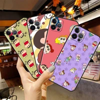 mobile phones case for apple iphone 13 pro 11 12pro 7 8 plus se black silicone xr x xs 6 6s celular cover cool crayos shin chan