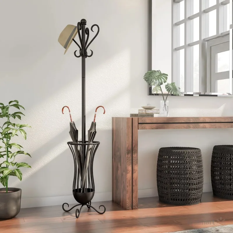 

Traditional Metal Coat Rack With Umbrella Stand, Bronze Finish