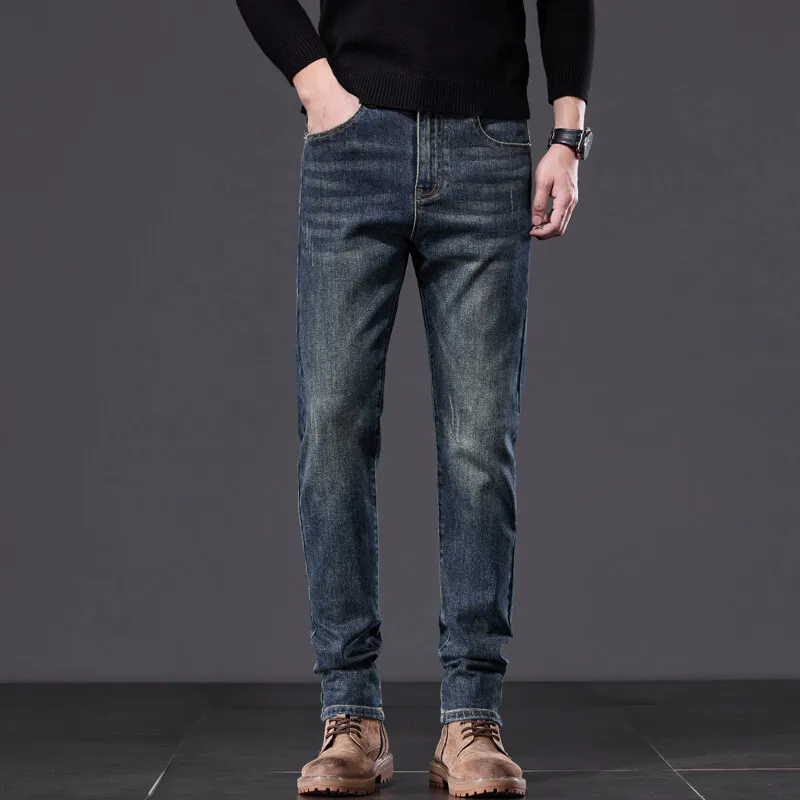 2024 весна и осень новые модные однотонные прямые эластичные джинсы в стиле ретро