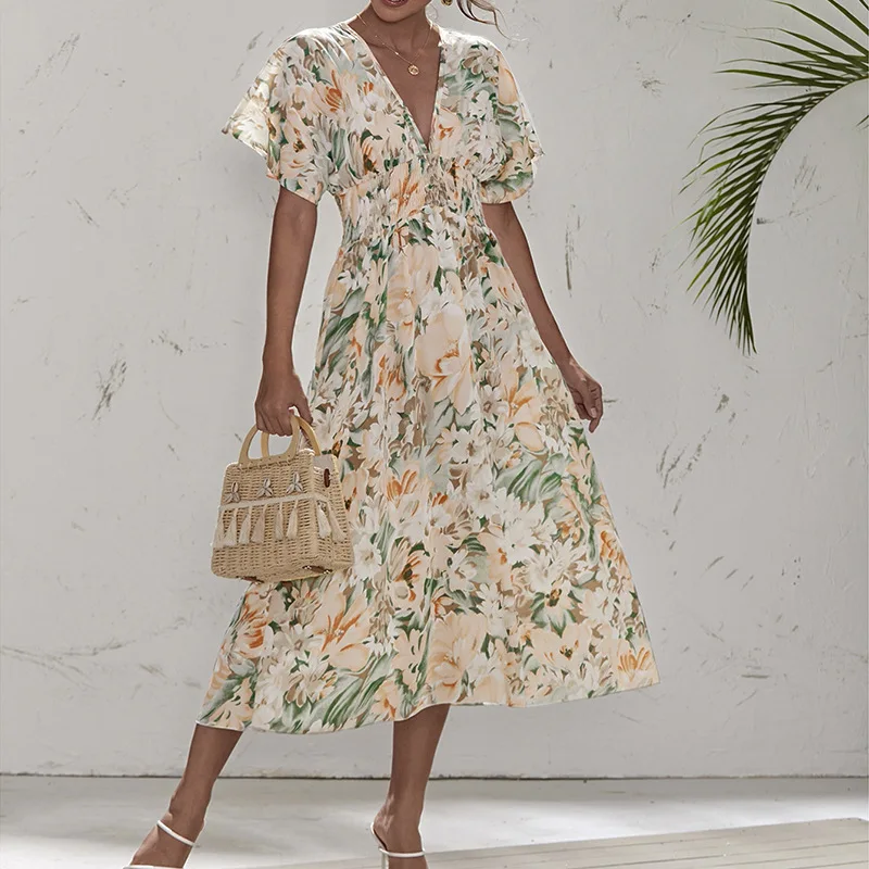 

Новинка, облегающее женское платье с цветочным принтом и эластичной талией, модная юбка во французском стиле, Длинная пляжная юбка для отды...