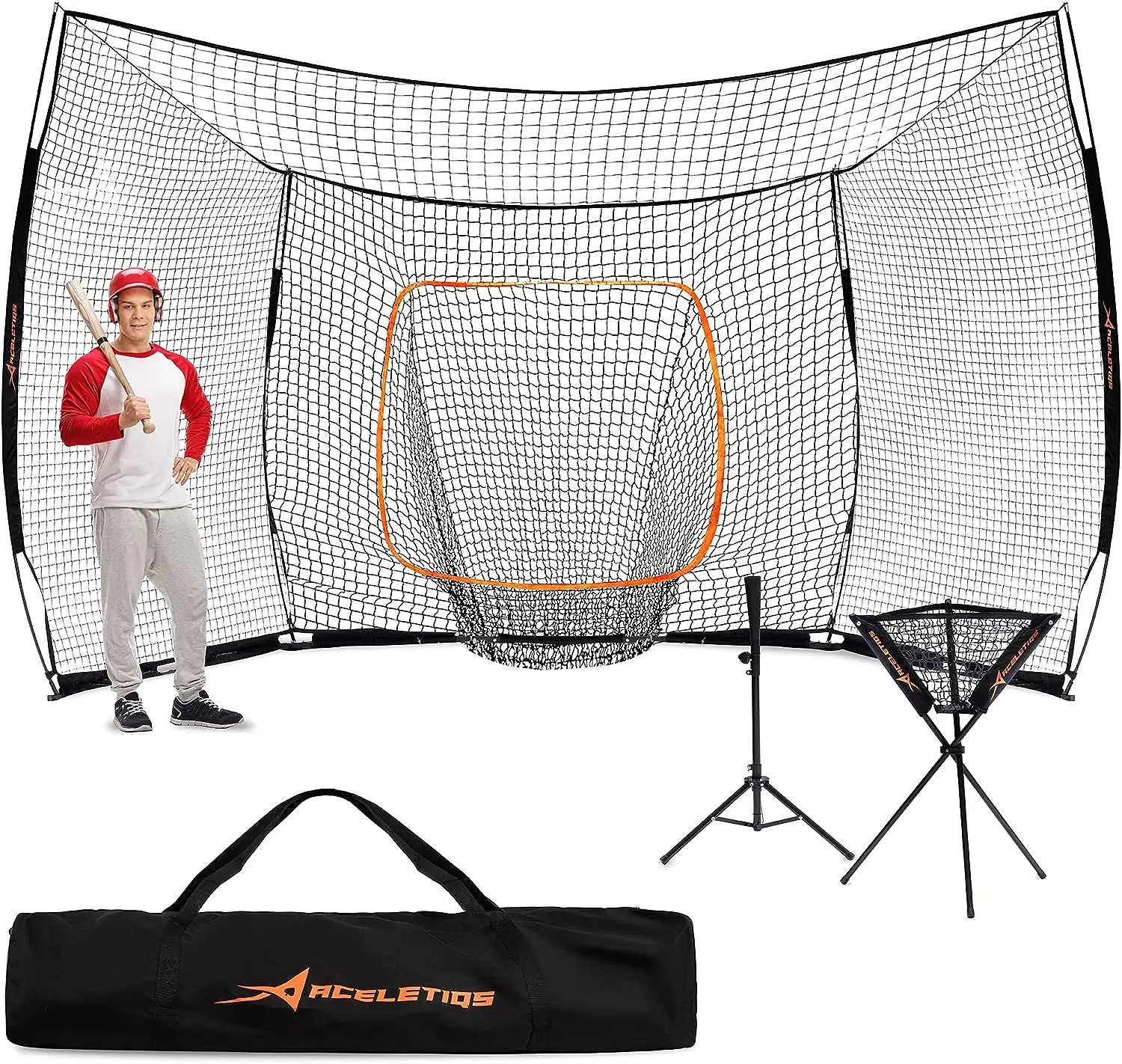 

Cage Net Baseball Backstop Baseball Net for Hitting and Pitching 17x10 Feet | Portable Easy to Transport | Easy Assembly No Tool