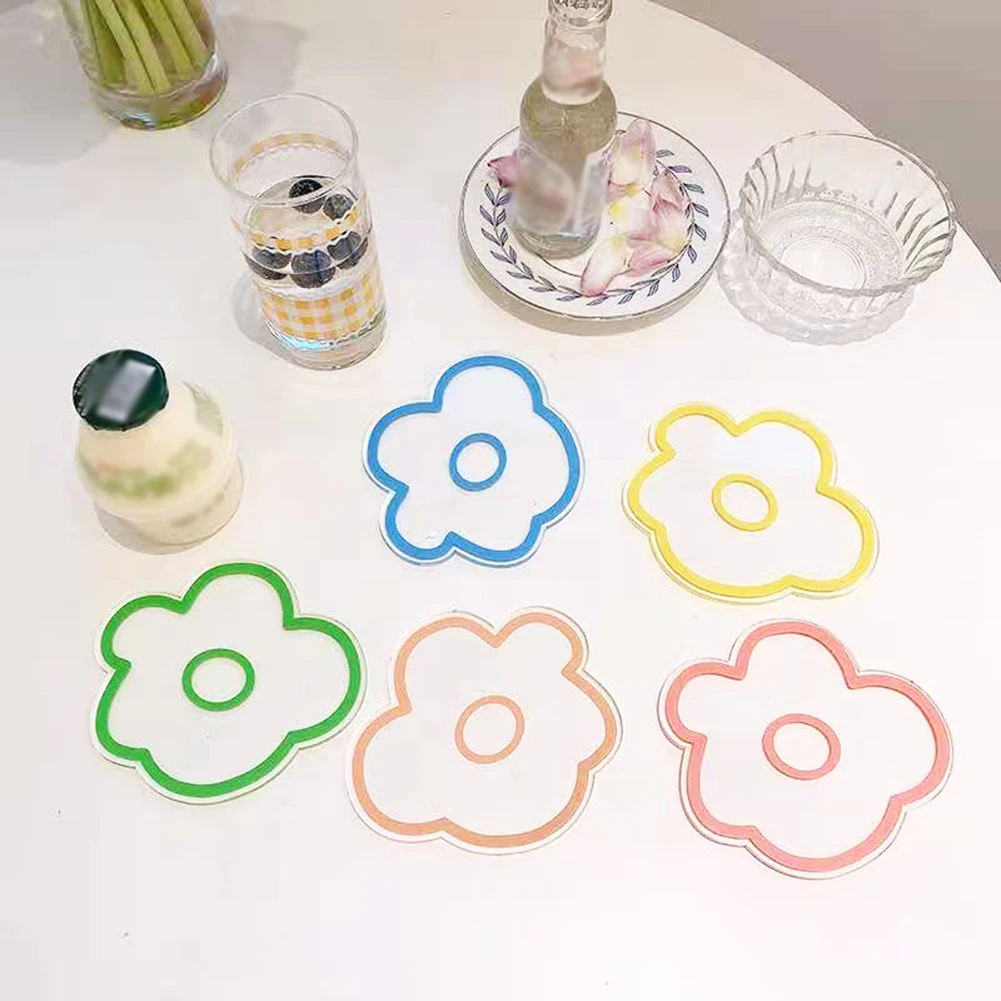 

1 Pcs Korea Ins Colorful Acrylic Waterproof Coaster Insulation Cup Pad Coffee Milk Water Mat Transparent Flower Anti Slip 2022