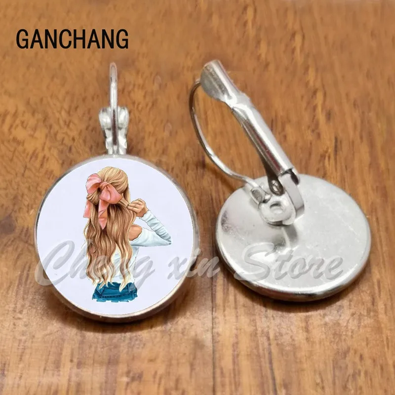 Женские графические кофейные серьги ручной работы с мультяшным рисунком