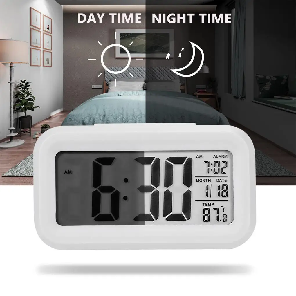

Bedroom Snooze ClocksTable Alarm Clock Digital Display Thermometer Temperature Sensor Backlight Calendar Portable