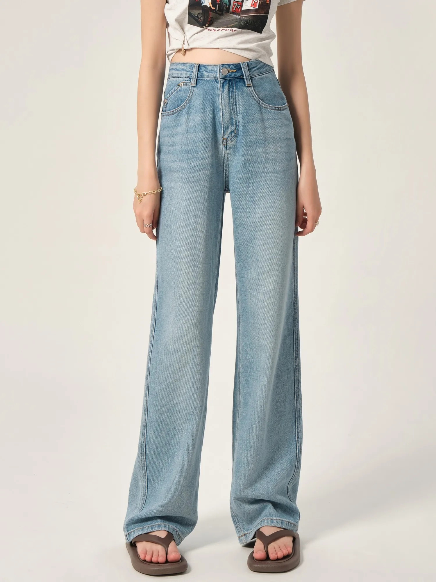 

ZHISILAO Vintage High Waist Jeans Women Classic Loose Blue Wide Leg Straight Full Length Denim Pants 2022