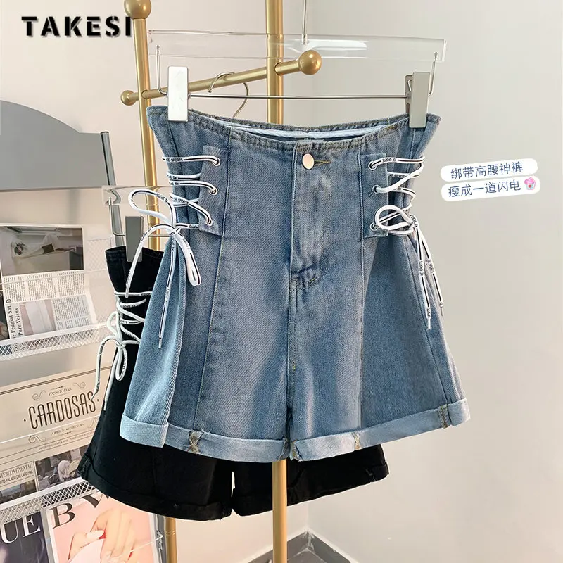 

Harajuku Hotsweet High Waist 90S Blue Denim Shorts 2023 Summer Women Fashion Casual Sexy Slim Fit Y2K Street Lace-up Jean Short