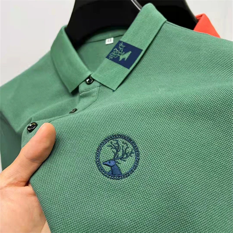 

Brand 100% cotton polo shirt men's high-end deer head embroidery T-shirt summer designer new loose fashion short sleeve men's